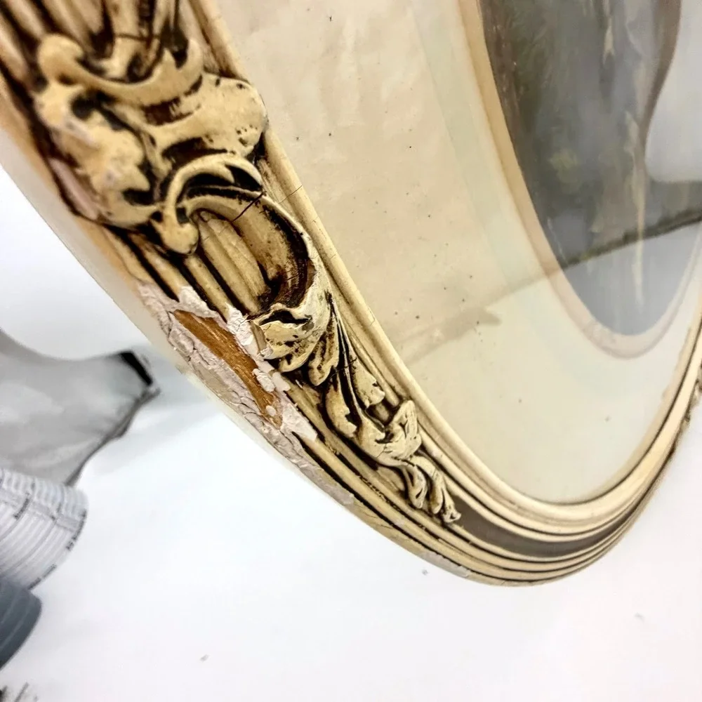 Antique‎ Print Round Ornate Frame Victorian Lady Signed 23in